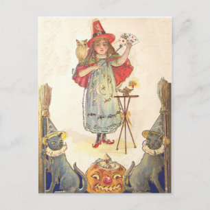 Kleine Hexe (Vintage-Halloweenkarte) Postkarte