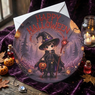 Kleine Hexen-Halloween-Party Kinder Runder Aufkleber