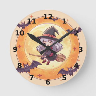 Kleine Hexen-Halloween-Wanduhr Runde Wanduhr