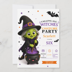 Kleine Hexen-Kostüm-Party Süße Halloween-Geburtsta Einladung