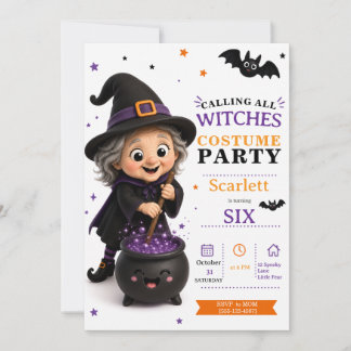 Kleine Hexen-Kostüm-Party Süße Halloween-Geburtsta Einladung