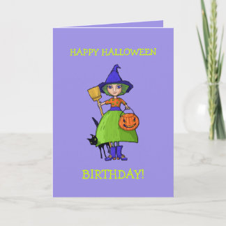 Kleine Hexenkarte lila Halloween Geburtstagskarte Karte