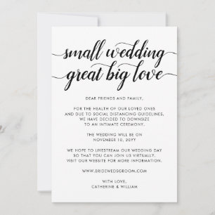 Kleine Hochzeit Große Liebe Änderung der Pläne Ankündigung
