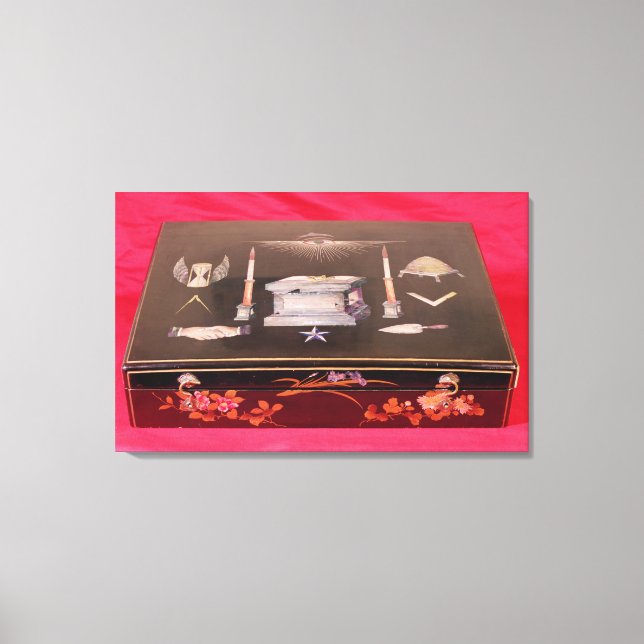 Kleine Holzkiste mit Symbolen der Freimaurerei Leinwanddruck (Vorderseite)