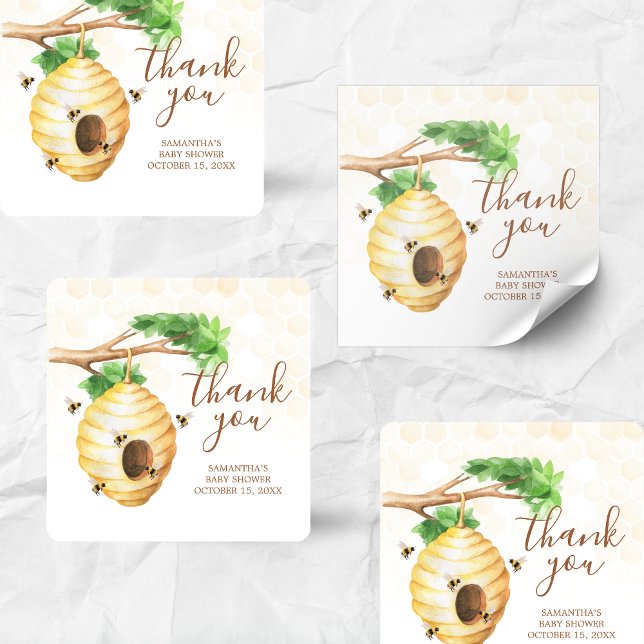 Kleine Honey Bee Baby Dusche Quadratischer Aufkleber (Little Honey Baby Shower Sticker )
