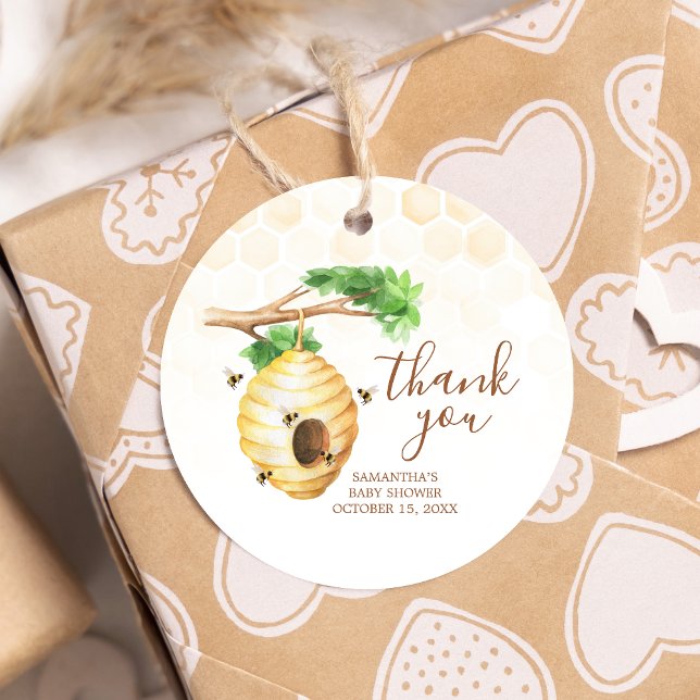 Kleine Honey Bee Baby Dusche Runde Geschenkanhänger (Little Honey Baby Shower Round Favor Tags)