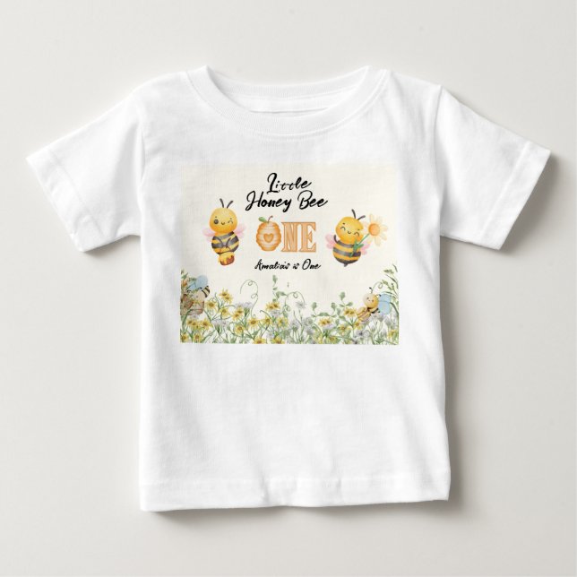 Kleine Honig Bienchen wird Eins Wildblume 1. Gebur Baby T-shirt (Vorderseite)