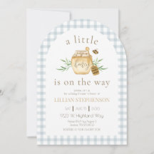 Kleine Honig Im Anflug Blaue Gingham-Baby-Party