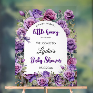 Kleine Honig Lila Rosen Baby Shower Willkommen Acrylschild