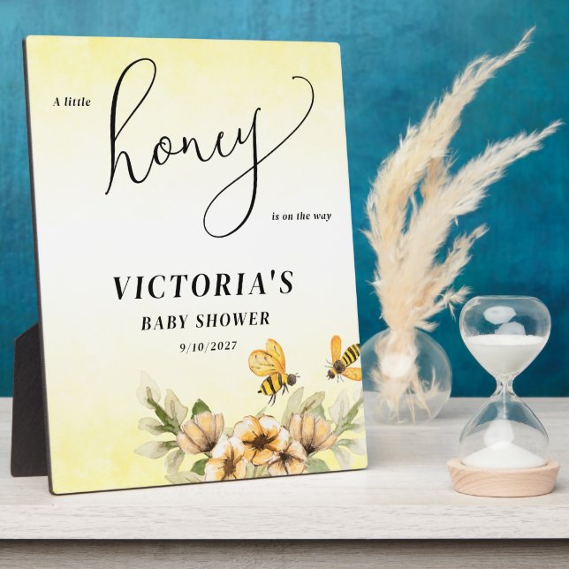 Kleine Honigbiene Babydusche Begrüßungszeichen Fotoplatte (Seite)