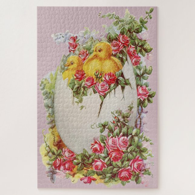 Kleine Hühner in einer Muschel mit Ei Puzzle (Vertikal)