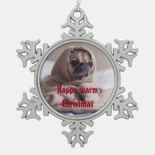 Kleine Hunde fühlen die Kälte Schneeflocken Zinn-Ornament