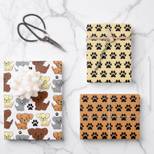 Kleine Hunde & Pfotenabdruck-Wrap-Papier-Set Geschenkpapier Set