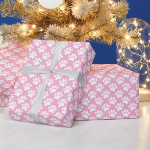 Kleine Hundetaten-Druckmuster in Rosa und Weiß Geschenkpapier