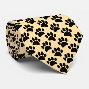 Kleine Hundpfoten-Druckmuster in Schwarz und Beige Krawatte