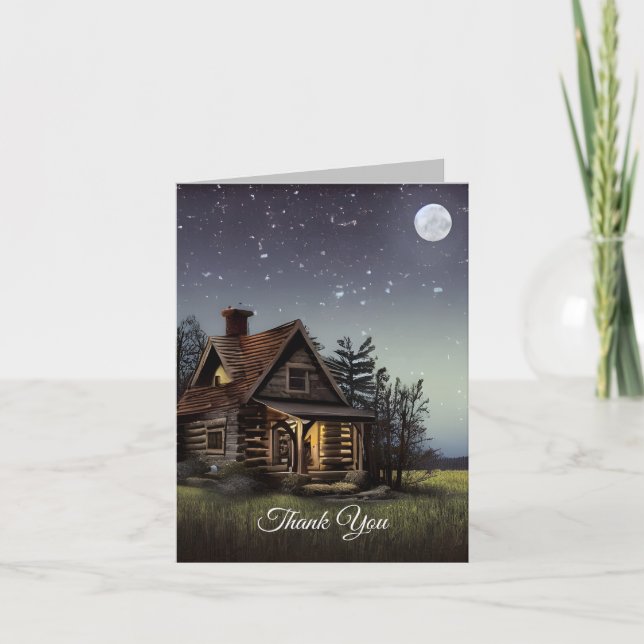 Kleine Hütte im Mondschein Dankeskarte (Vorderseite)