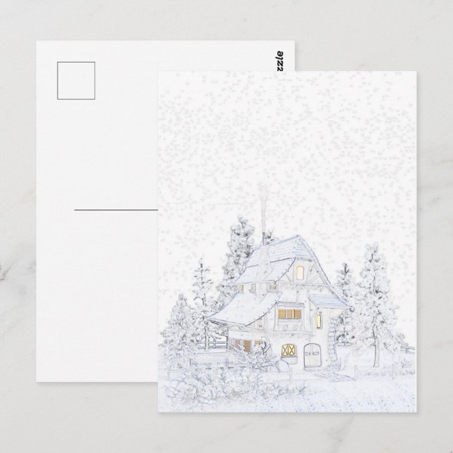 KLEINE HÜTTE IM SCHNEE | Paintable© Postkarte (Vorne/Hinten)