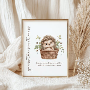 Kleine Igel Süße Unordnung Windel Babyparty-Spiel Poster