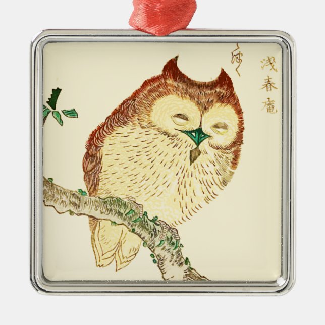Kleine japanische Eule Silbernes Ornament (Vorne)