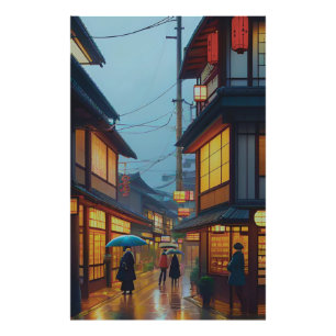 Kleine japanische Regenstraße  Fotodruck