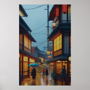 Kleine japanische Regenstraße Poster