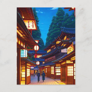 Kleine japanische Stadtstraße nachts Postkarte