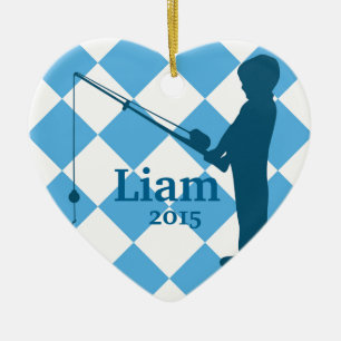 Kleine Jungen-gegangene Fischerei Keramikornament