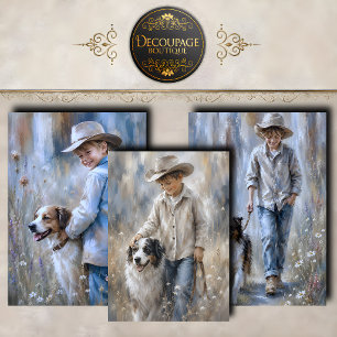 Kleine Jungen und treue Hunde Kollektion Geschenkpapier Set