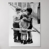 Kleine Jungs Treffen, Vintage Schwarz-Weiß-Kunst