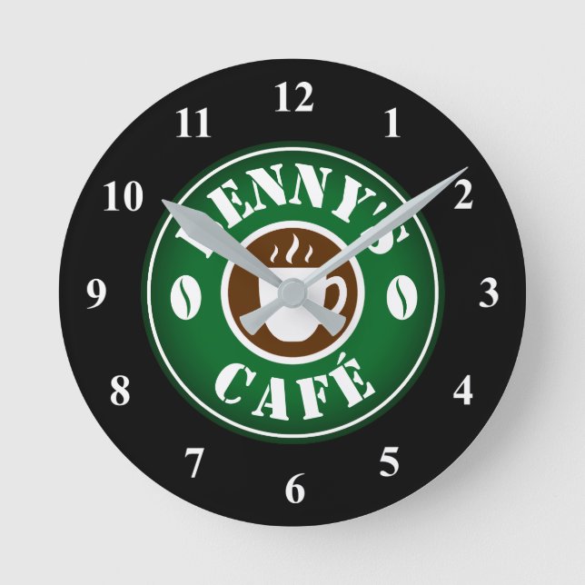Kleine Kaffeehaus-Wanduhr mit individuelle Name Runde Wanduhr (Vorderseite)