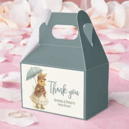 Kleine Kaninchen-Babydusche grün grau Geschenkschachtel