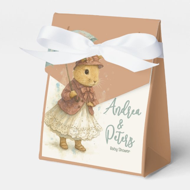 Kleine Kaninchen-Babydusche Weichkaramellfarbe Geschenkschachtel (Vorderseite)
