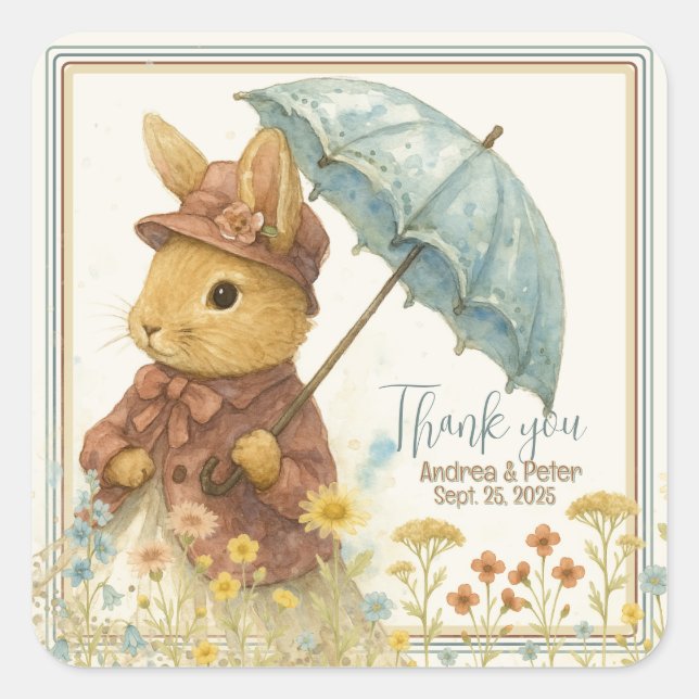 Kleine Kaninchendusche für Mädchen Quadratischer Aufkleber (Vorderseite)