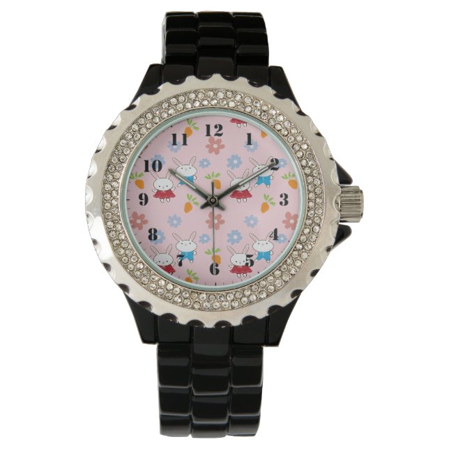 Kleine Kaninchenmuster Armbanduhr (Vorderseite)