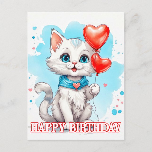 Kleine Katze | Happy Birthday Postkarte (Vorderseite)