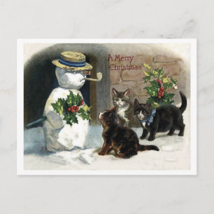 Kleine Katzen um den Weihnachtsmann im Schnee, vin Postkarte
