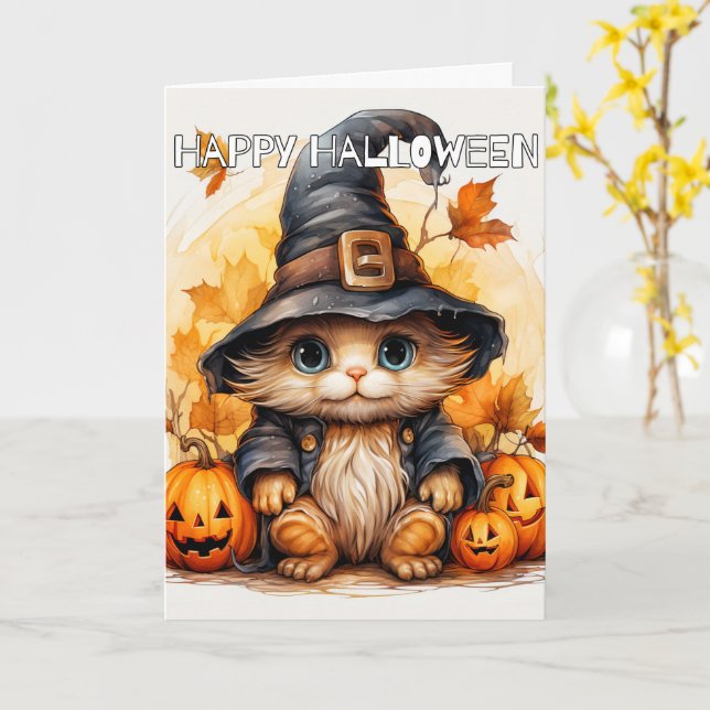 Kleine Katzenjacke | Frohe Halloween Karte (Gelbe Blume)