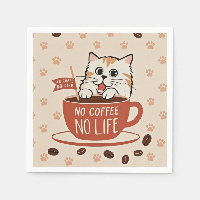 Kleine Katzenpfotenabdrücke und Kaffeebohnen Poste Serviette (Vorderseite)