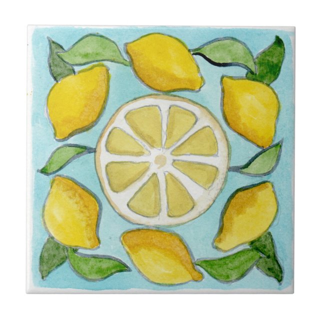 Kleine Keramik Kachel sizilianische Art "Lemons" (Vorderseite)