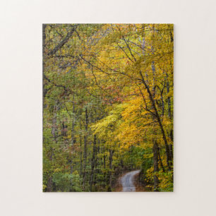 Kleine Kiesstraße gesäumt von Herbstfarben Puzzle