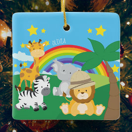 Kleine Kinder Safari Jungle Tiere Name Weihnachten Keramikornament