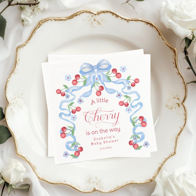 Kleine Kirsche Boy Blue Bow Coquette Baby Dusche Serviette (Von Creator hochgeladen)