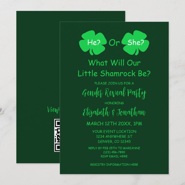 Kleine Kleeblatt-Geschlechtsoffenbarung Einladung (Vorne/Hinten)
