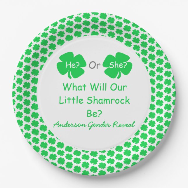 Kleine Kleeblatt-Geschlechtsoffenbarung Pappteller (Vorderseite)