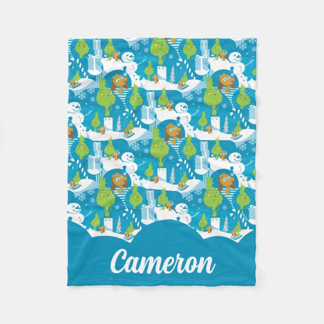 Kleine Kneipe | Merry Grinchmas Aquamarines Muster Fleecedecke (Vorderseite)