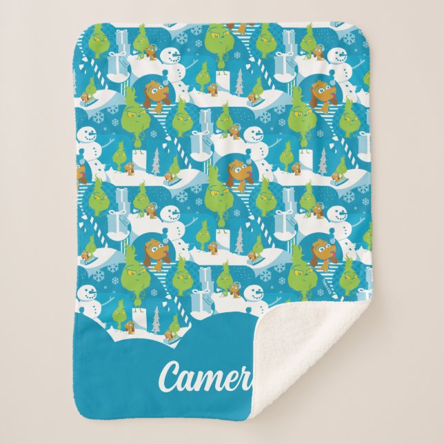 Kleine Kneipe | Merry Grinchmas Aquamarines Muster Sherpadecke (Vorderseite)