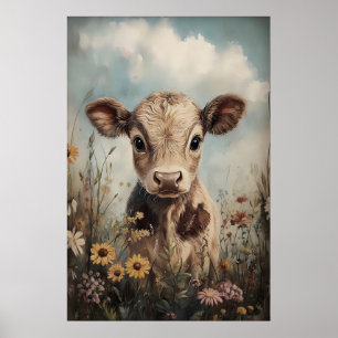 Kleine Kuh wilde Blumen Druck, Ostern Bauernhaus Poster