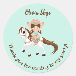 Kleine Kuhgirl auf Pferd Mädchen Geburtstag Runder Aufkleber