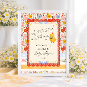 Kleine Küken Blumen Rustikale Babyparty Willkommen Poster