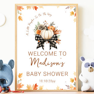 Kleine Kürbis-Baby-Party Floral & Karo-Willkommen Poster